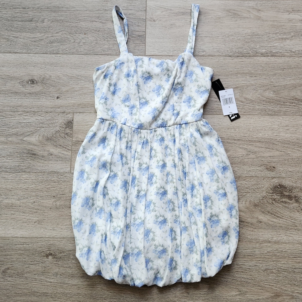 Trixxi Blue Floral Fit and Flare Dress Spaghetti Straps Womens Small Cottagecore